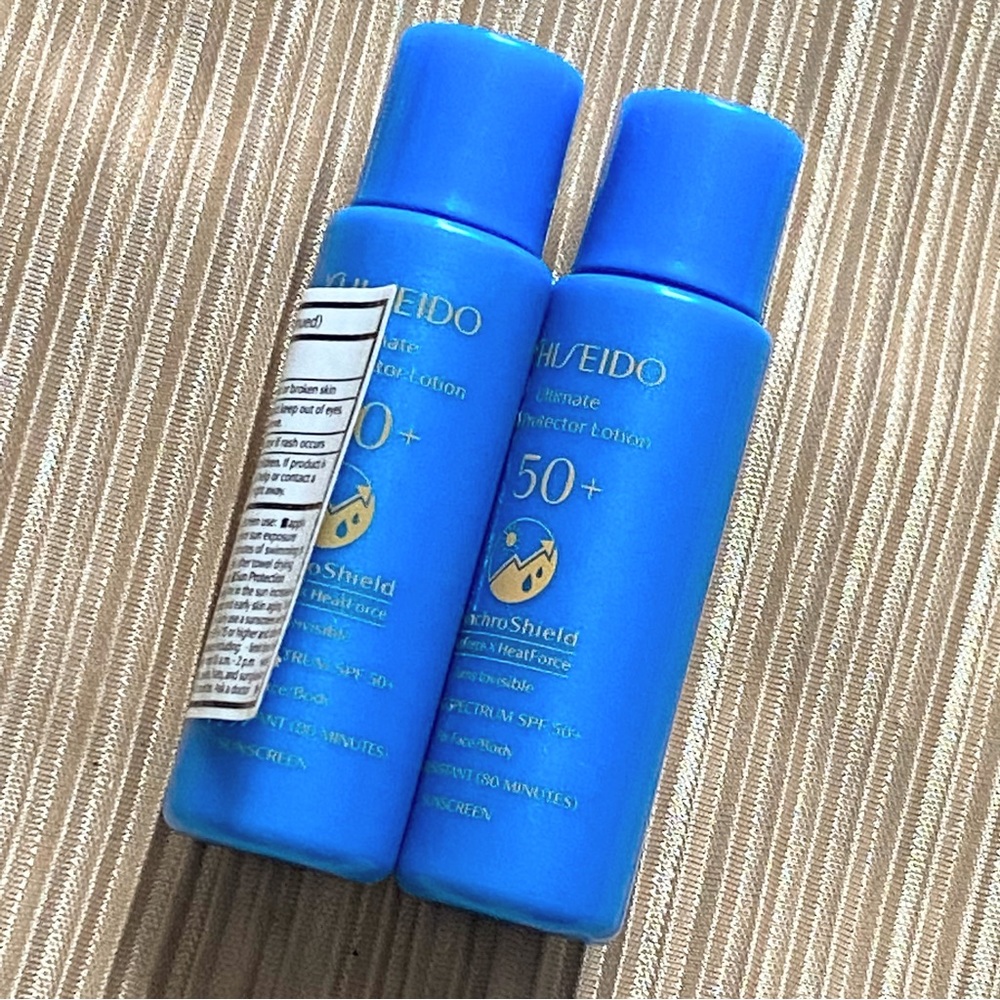 2 Shiseido Ultimate Sun Protector Lotion SPF50+ Synchro Shield 7 mL/ .23 oz